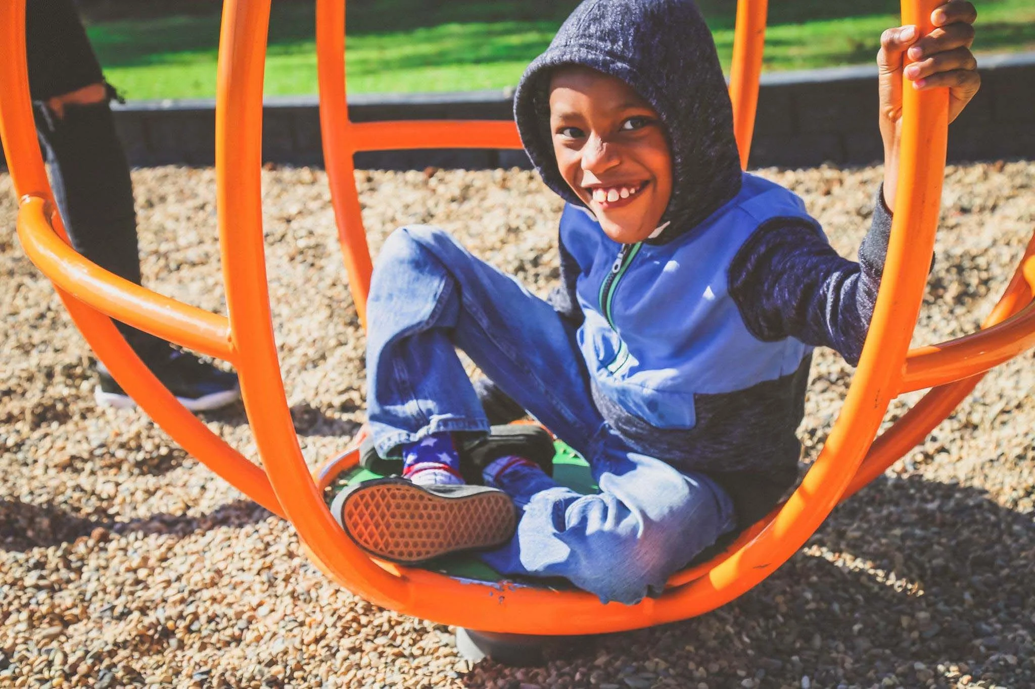 On a pretty fall day in October, Trinton enjoyed trying out the playground equipment at Spring Lake Park.
