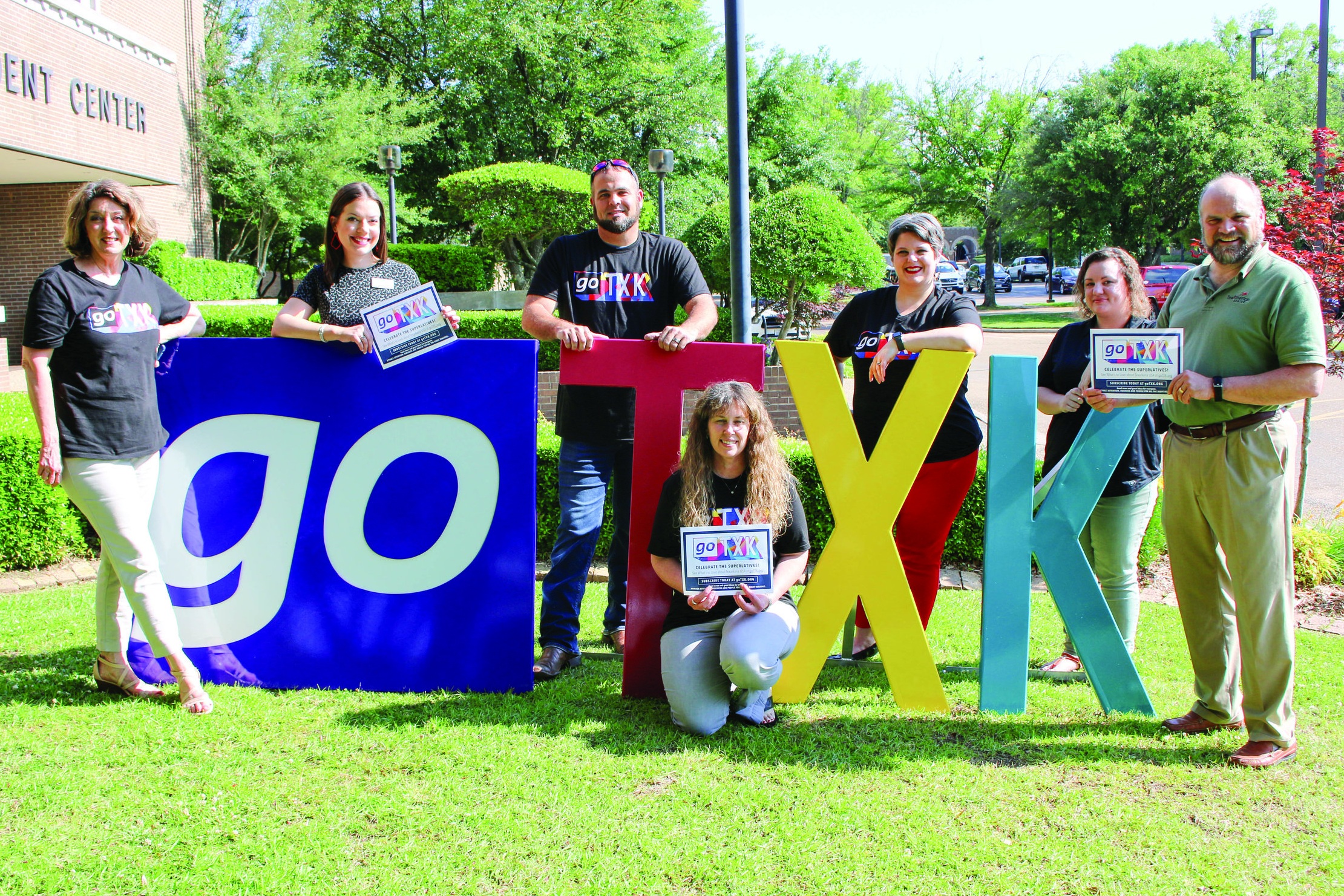 Leadership Texarkana graduates who have been essential in promoting the goTXK movement are: Ruth Ellen Whitt - LT Executive Director, Rachael Potter - LT 2013, Justin Hamilton - LT 2016, Tonya Dunphy - LT 2018, Traci Pitman - LT 2013, Christina Guzman - LT 2018, Eric Voyles - LT 2018 and Jason Smith - LT 2018 (not pictured).