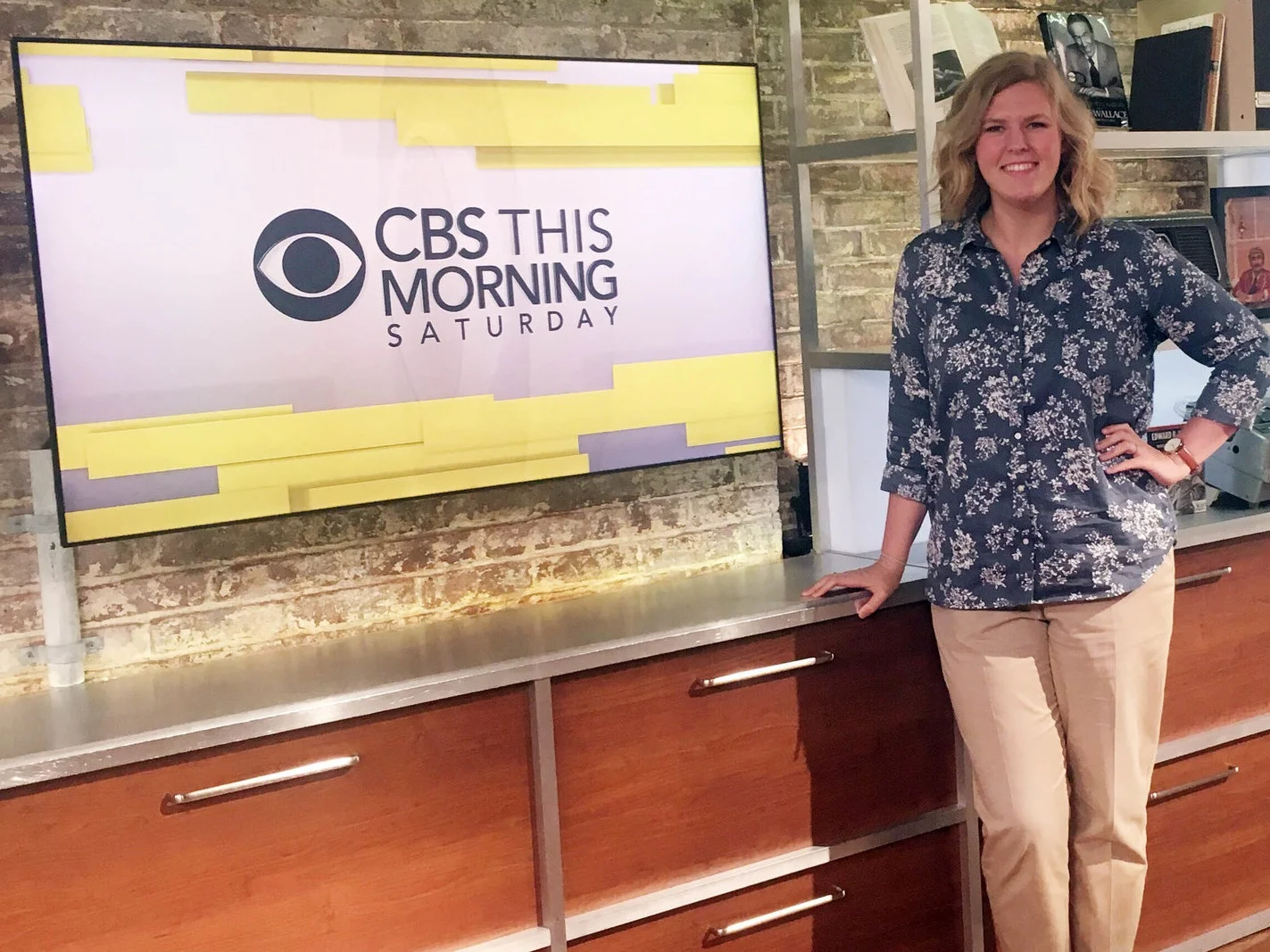 During her internship in 2016, Greer posed in Studio 57 at CBS News.