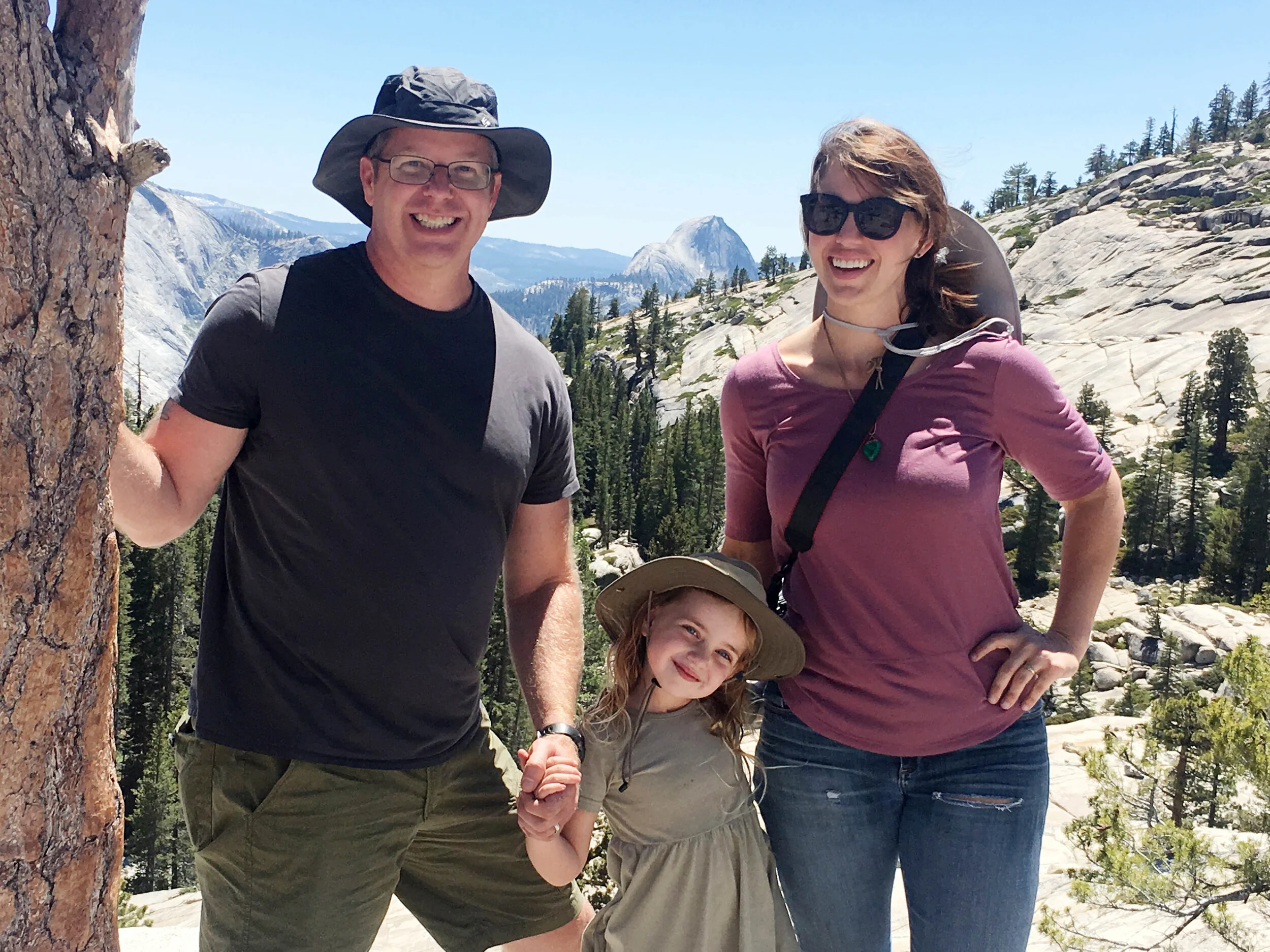 The Zaliskis – Kevin, Mirren and Amber – getting their first view of Half Dome at Olmstead Point in Yosemite National Park.