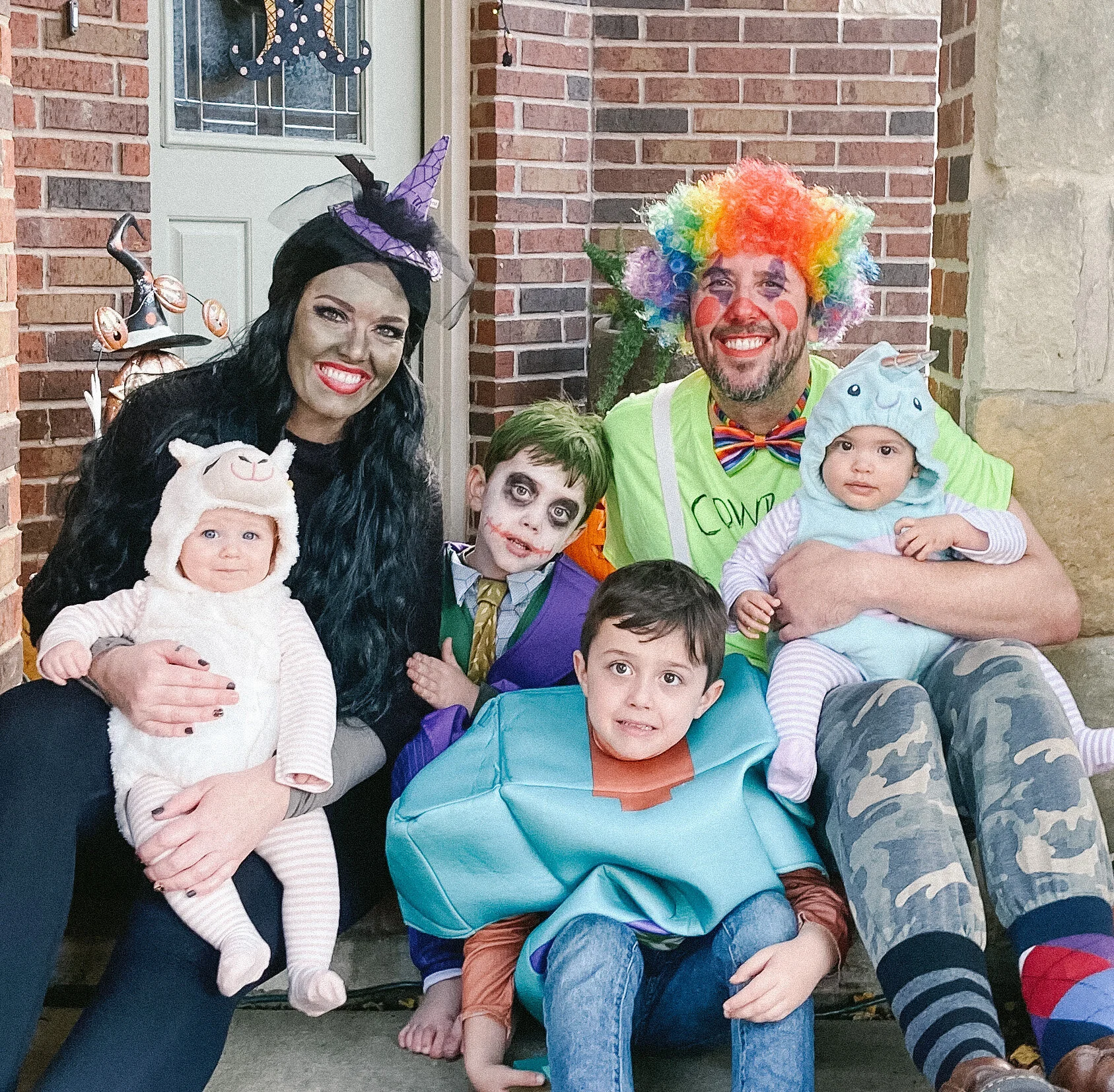 Halloween 2020 was a family affair for the Bixbys.  Pictured are: Shawn holding Josie, Charlie, Knox and Justin holding Olivia.