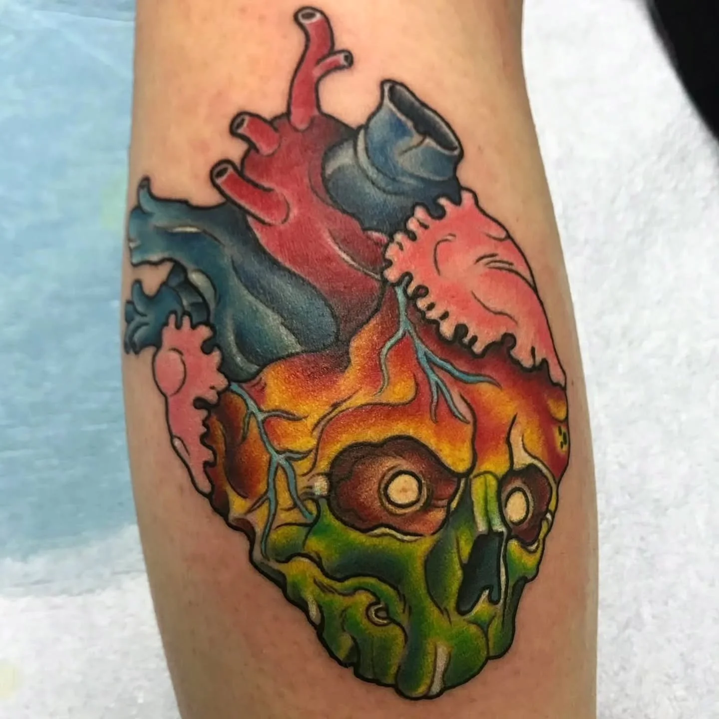 &bull; @keithmullintattoos &bull;
 Fun skull and heart mash up!!
.
.
.
Raven's Head Tattoo 
242 Dundas Street 
London Ontario 
519-601-2400