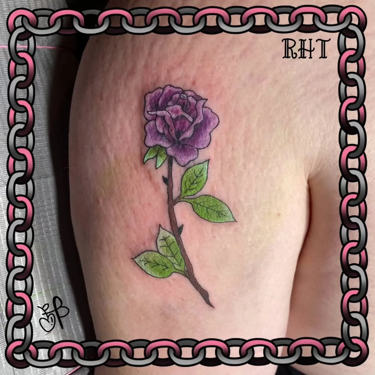&bull; @berrypickertattoos &bull; 💜Purple Rose💜
. 
.
Thank you Robert! I&rsquo;m always grateful to tattoo designs in honour of loved ones. Miigwech for letting me do this one for you :)
.
.
.
#patchworktattoo #traditionaltattoo #londonontario #neo