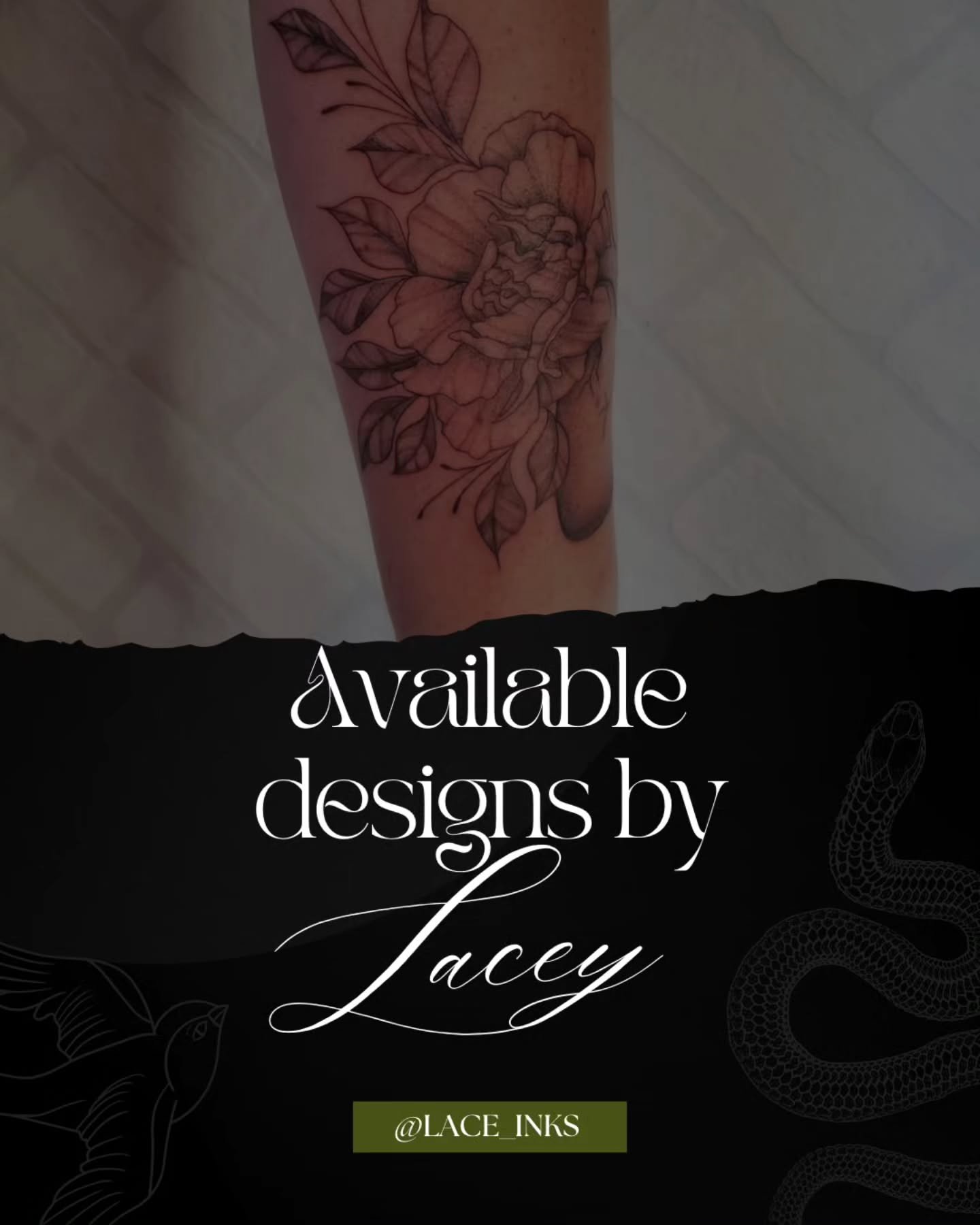 ✨️🌿 Available Designs 🌿✨️

I really wanted to show you all some of the designs our artists have available. 
These are always fun to browse through because it gives you a peek into the artists life and what their interests are outside of tattooing f