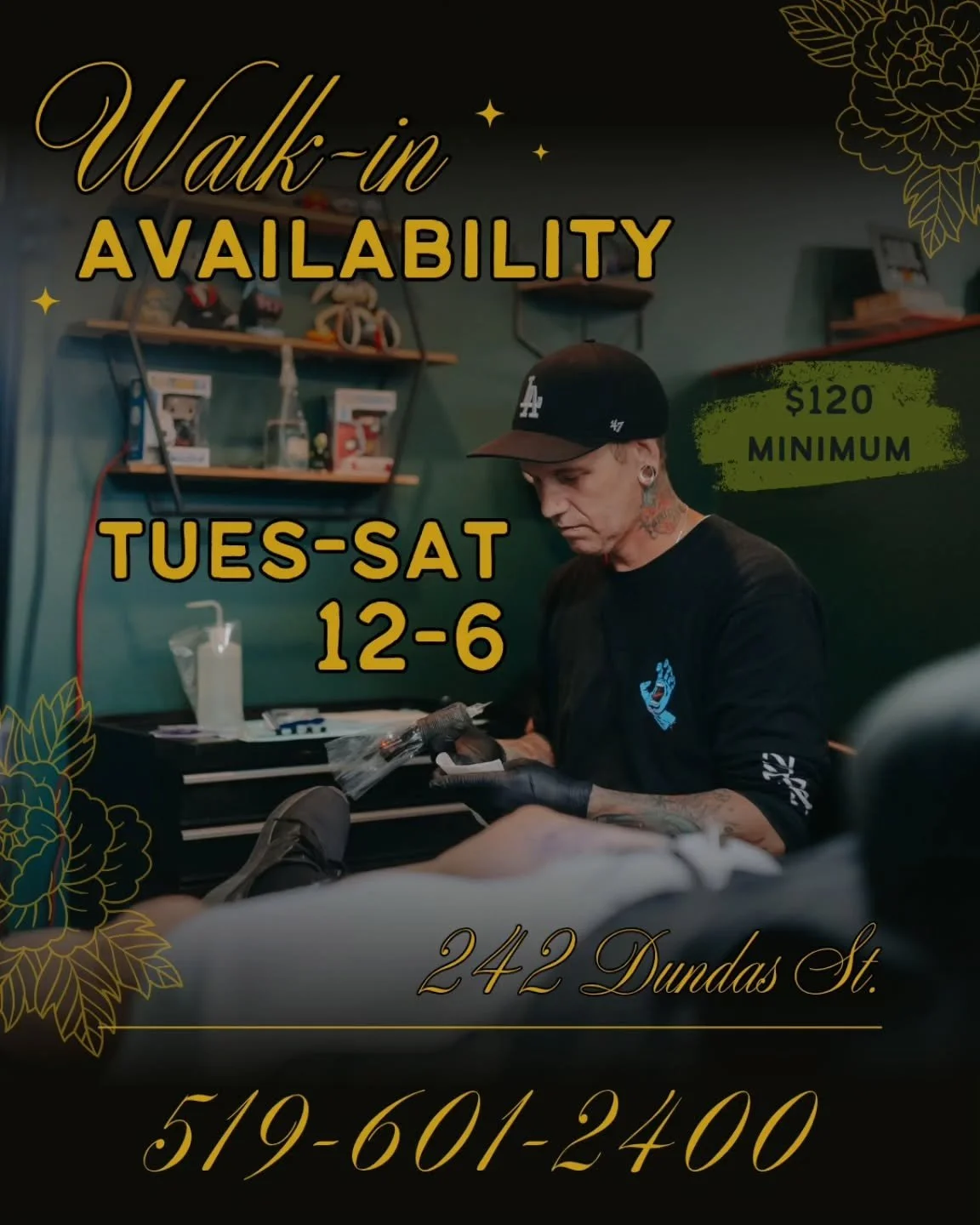 ✨️Weekly Walk-in Availability✨️
&bull;Tuesday-Saturday | 12-6 PM
&bull;242 Dundas Street, 2nd Floor
&bull;$120 Shop Min

Give us a call or come on by!