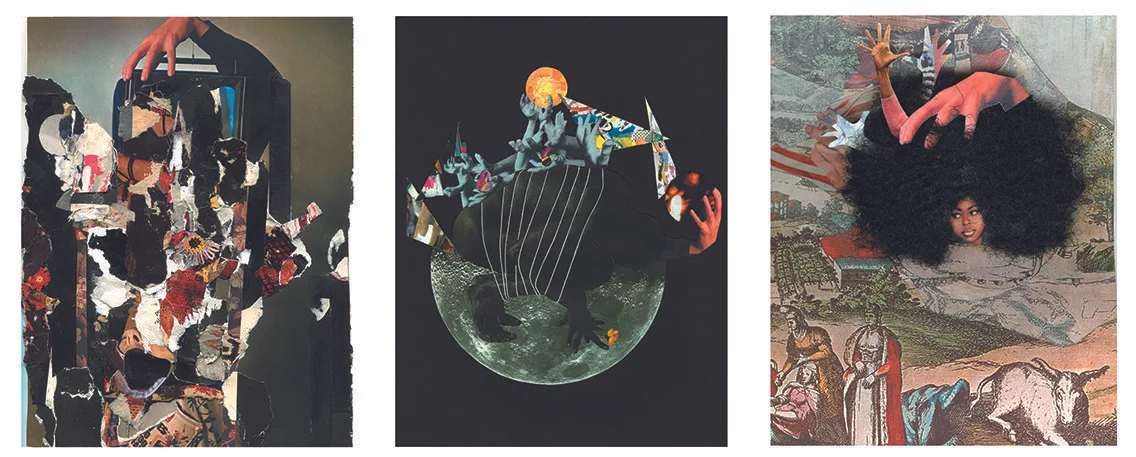 Left to right: Untitled 05, Issue 1, Andrea Burgay; Unbinding Burdens, Issue 2, Vanessa Vargas, Power, Issue 3, Ashante Kindle
