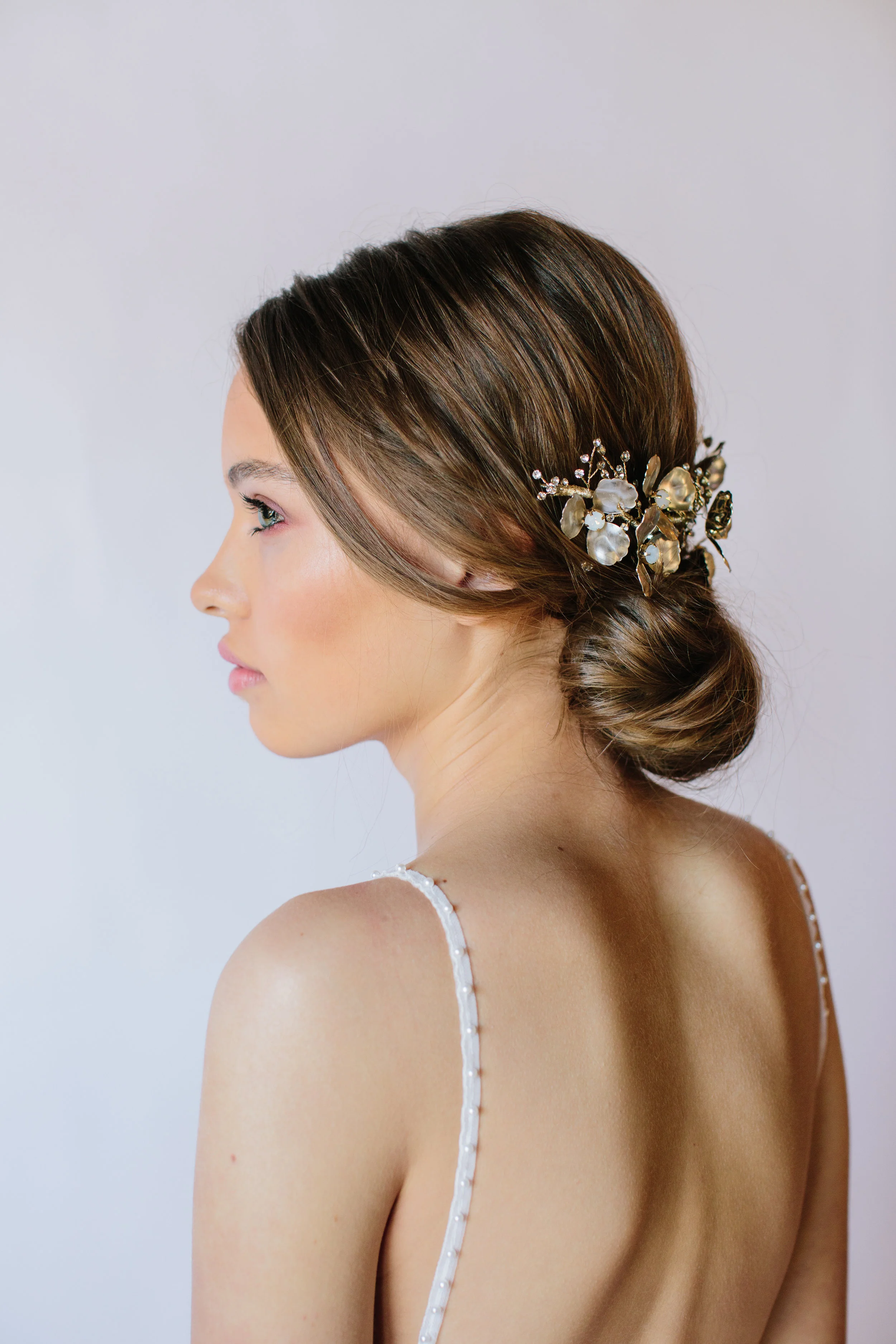 Bowen - Painted floral gilded opal crystal bridal hair comb by Untamed Petals