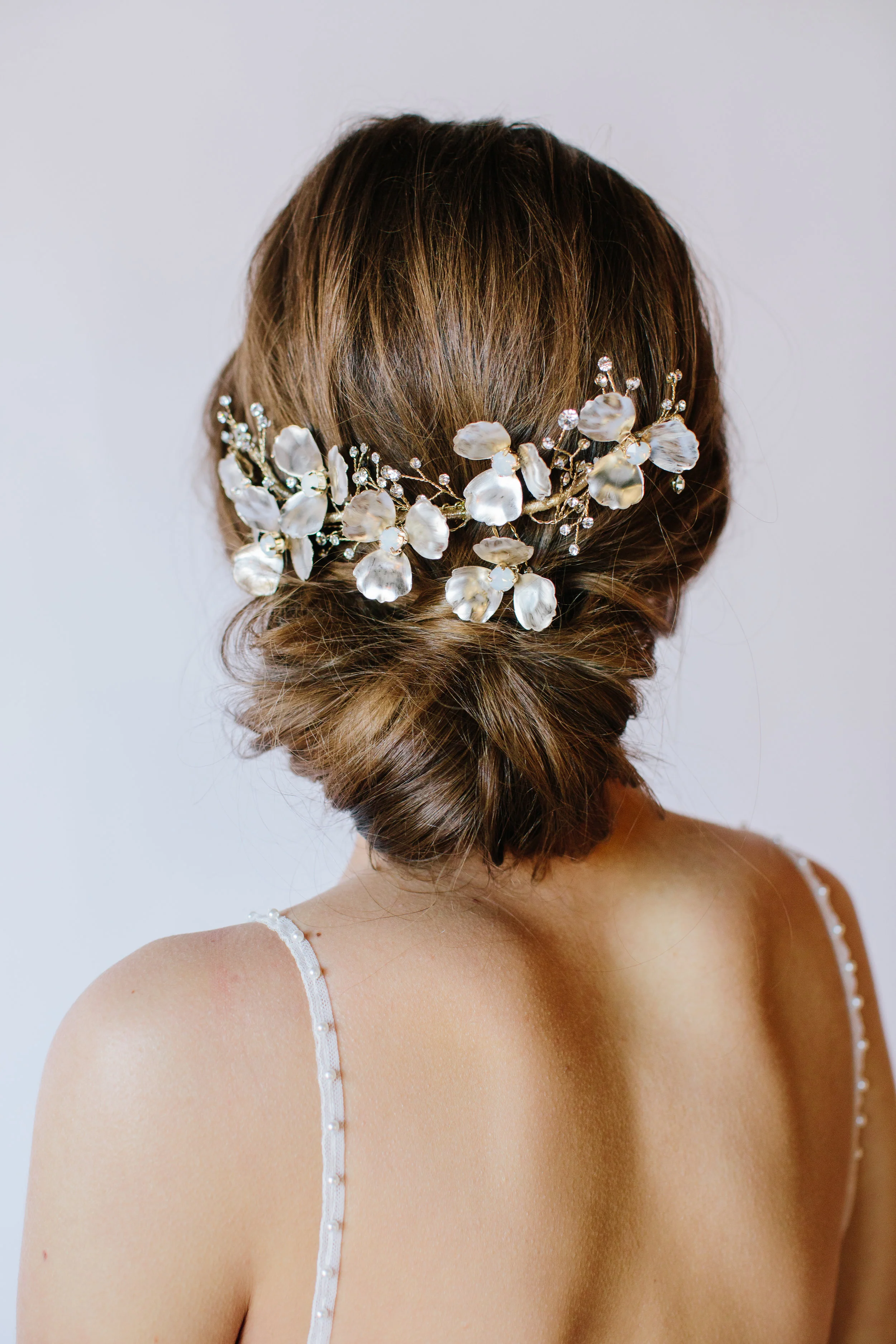 Bowen - Painted floral gilded opal crystal bridal hair comb by Untamed Petals