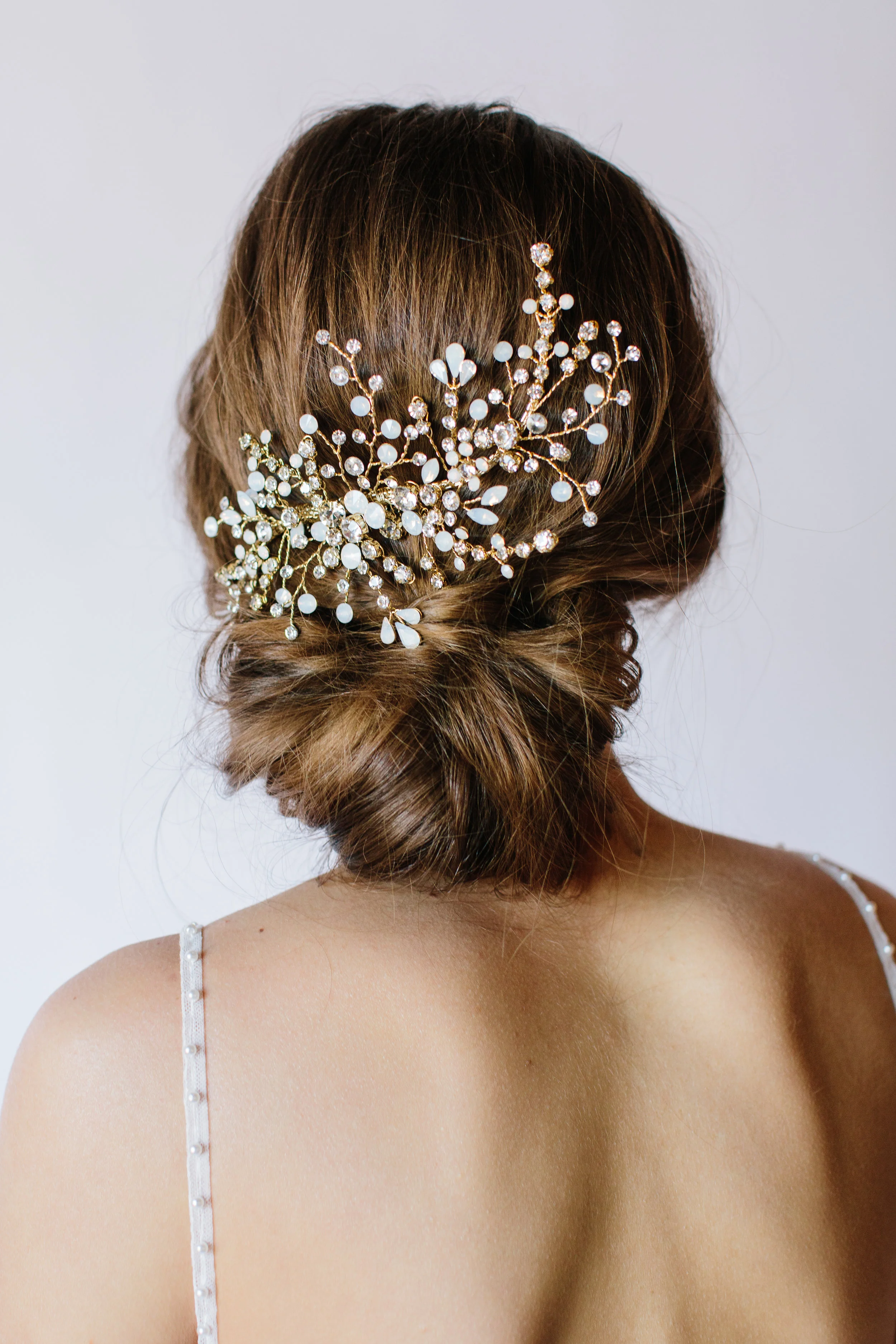 Bridal headpiece statement with opals and rhinestones by Untamed Petals