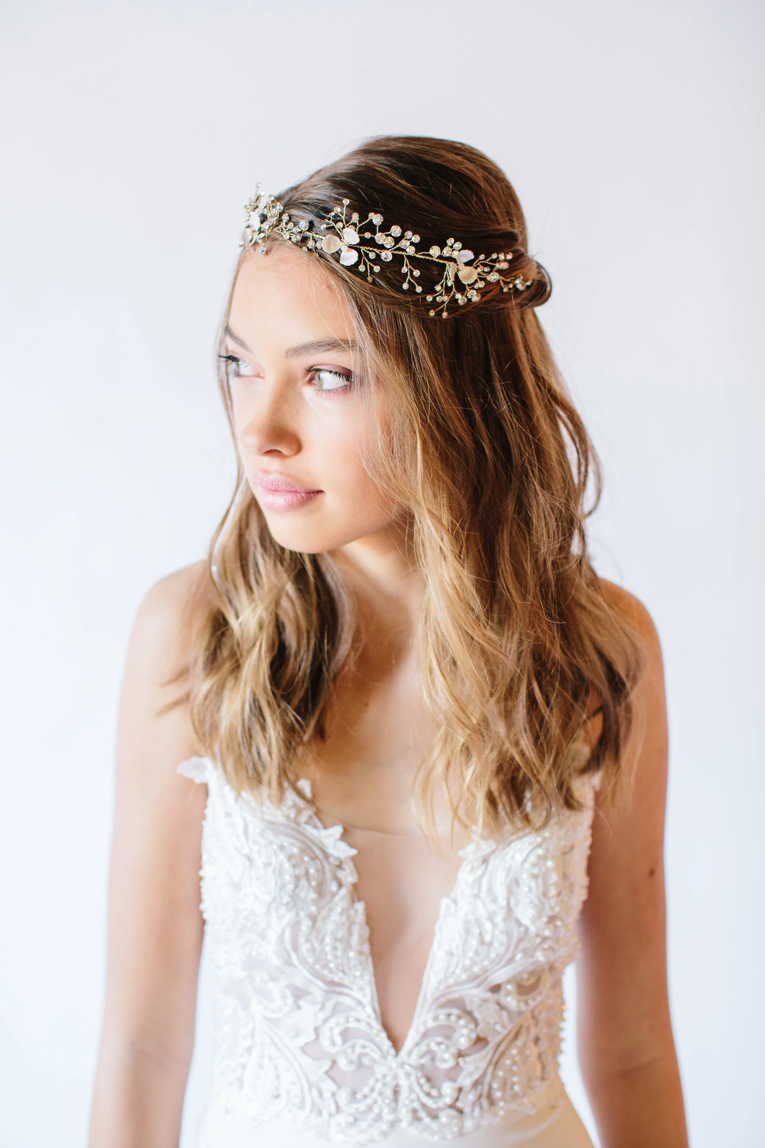 Asymmetrical floral vine with opal centers by Untamed Petals