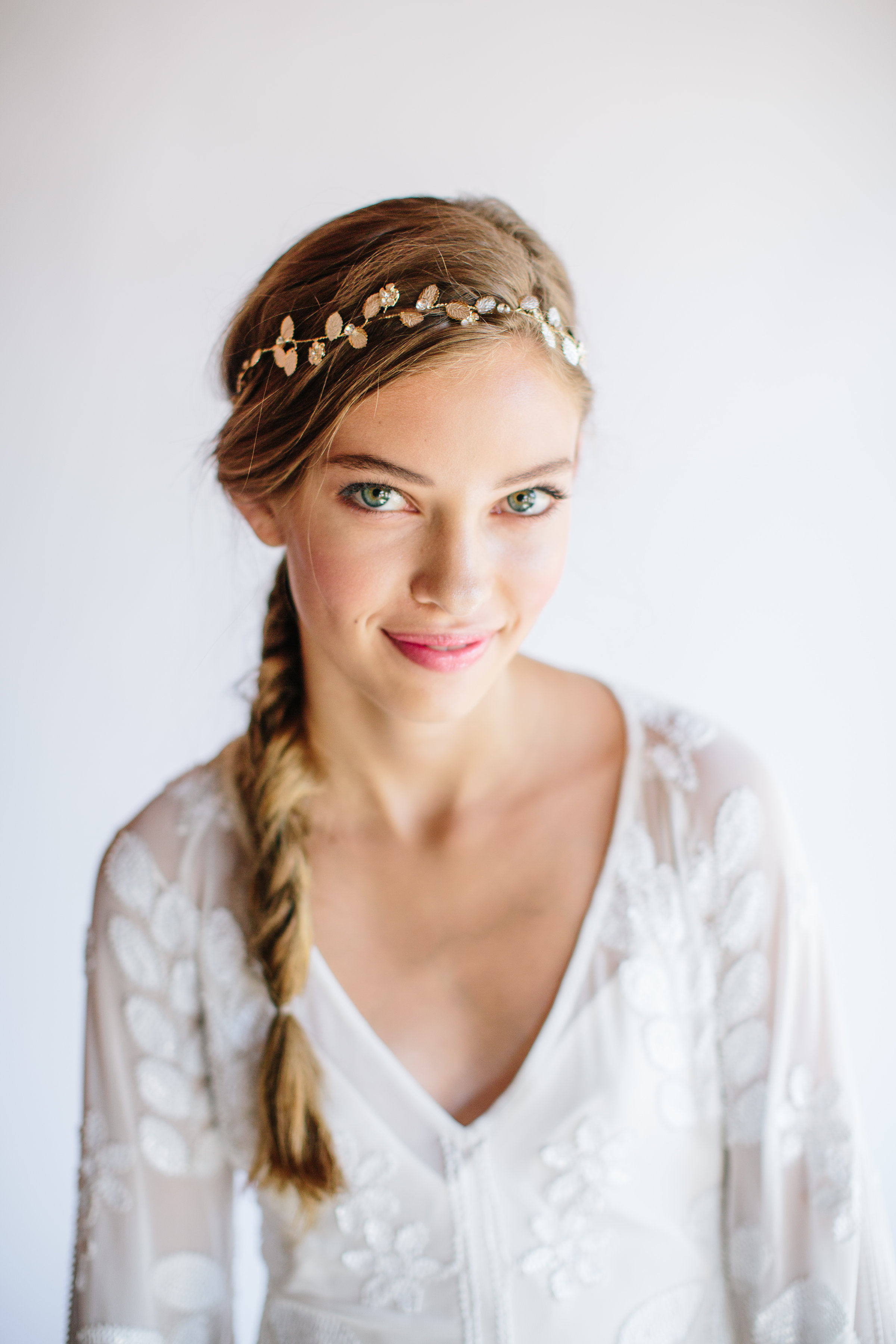 Dainty gold and crystal leaf bridal vine by Untamed Petals