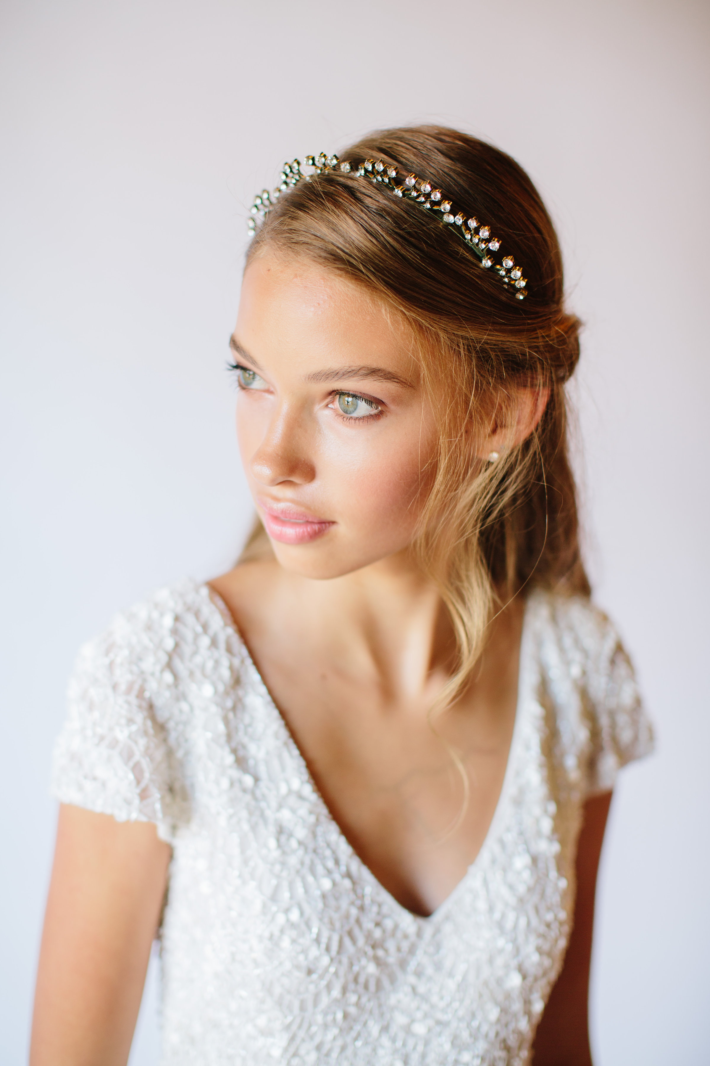 Vintage inspired brushed gold and crystal tiara by Untamed Petals