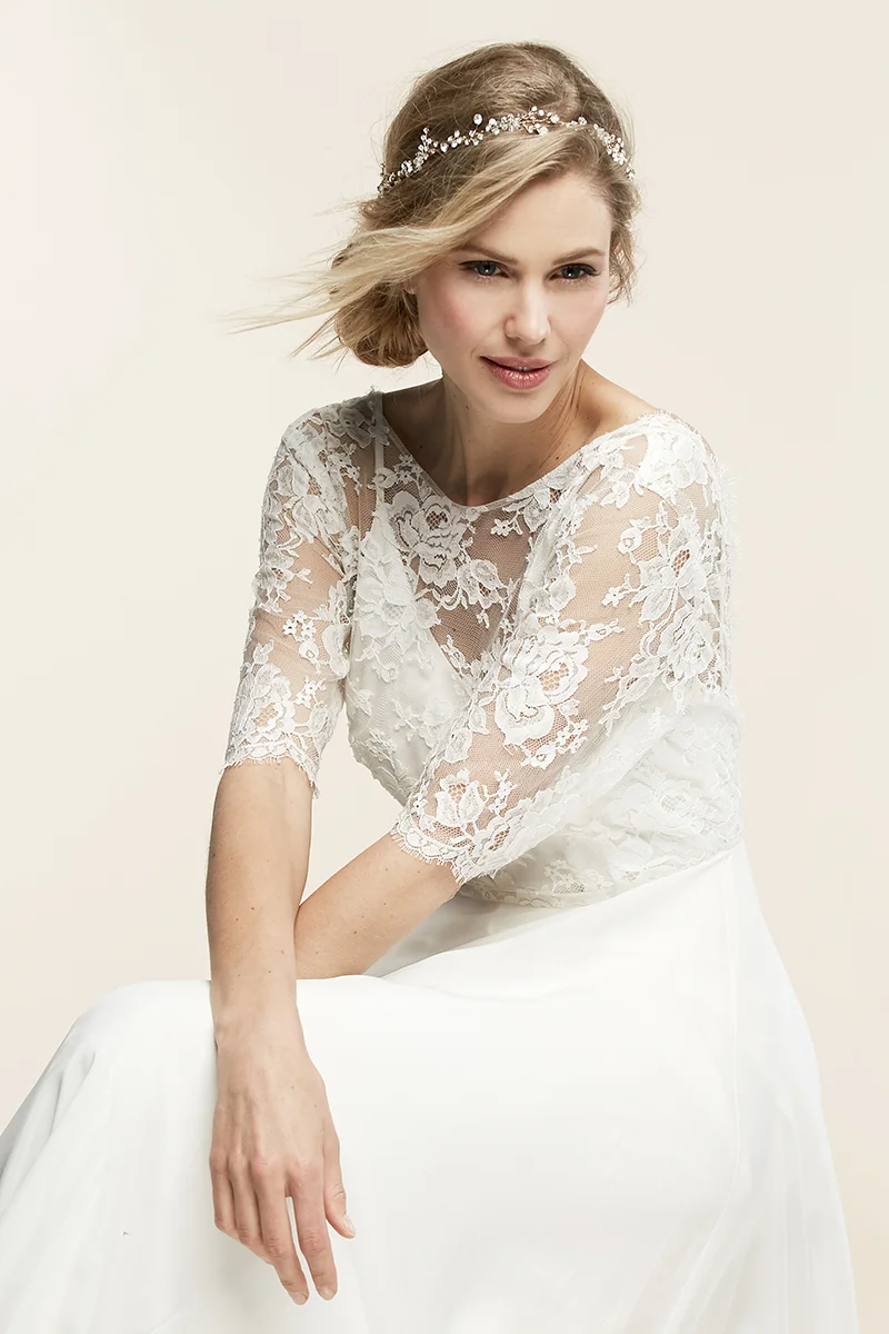 Dainty headpiece with rhinestones and beads in a leafy motif by Untamed Petals