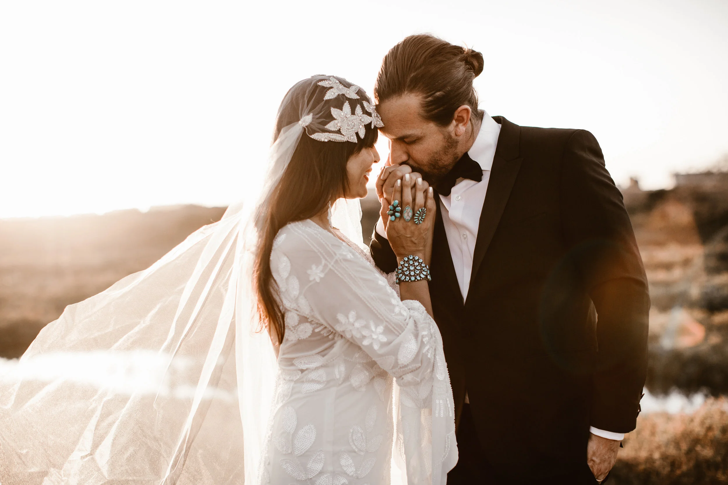 Real Bride wearing Untamed Petals Berlin Cap veil