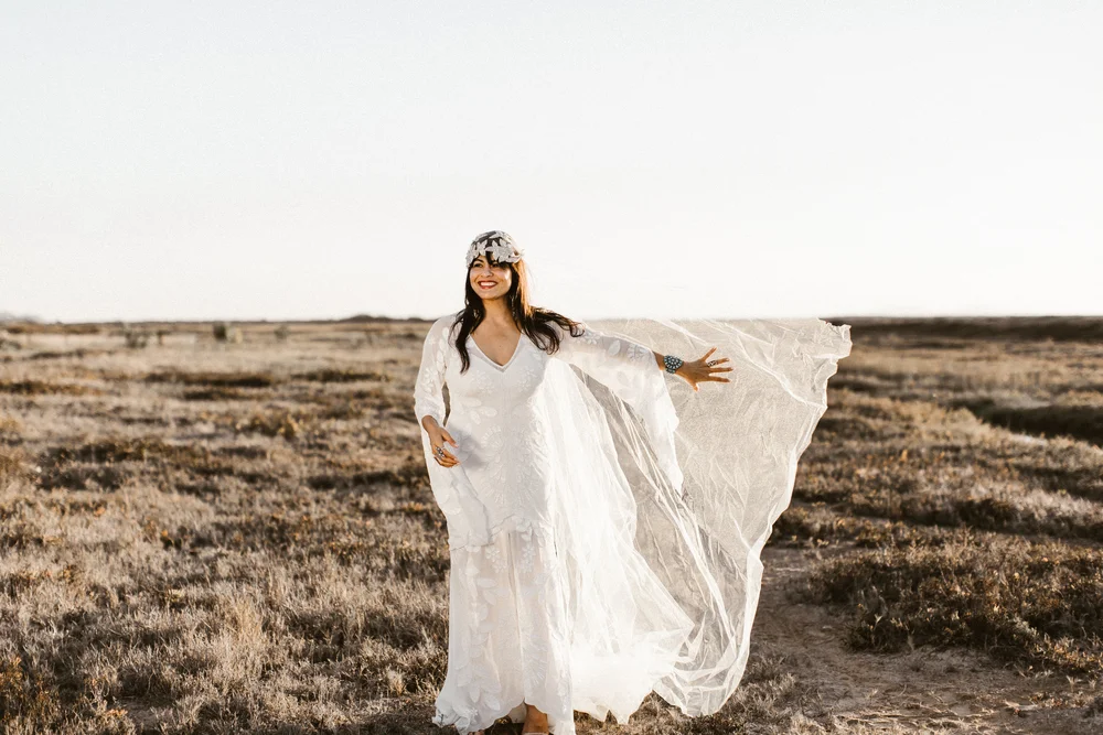 Real Bride wearing Untamed Petals Berlin Cap veil