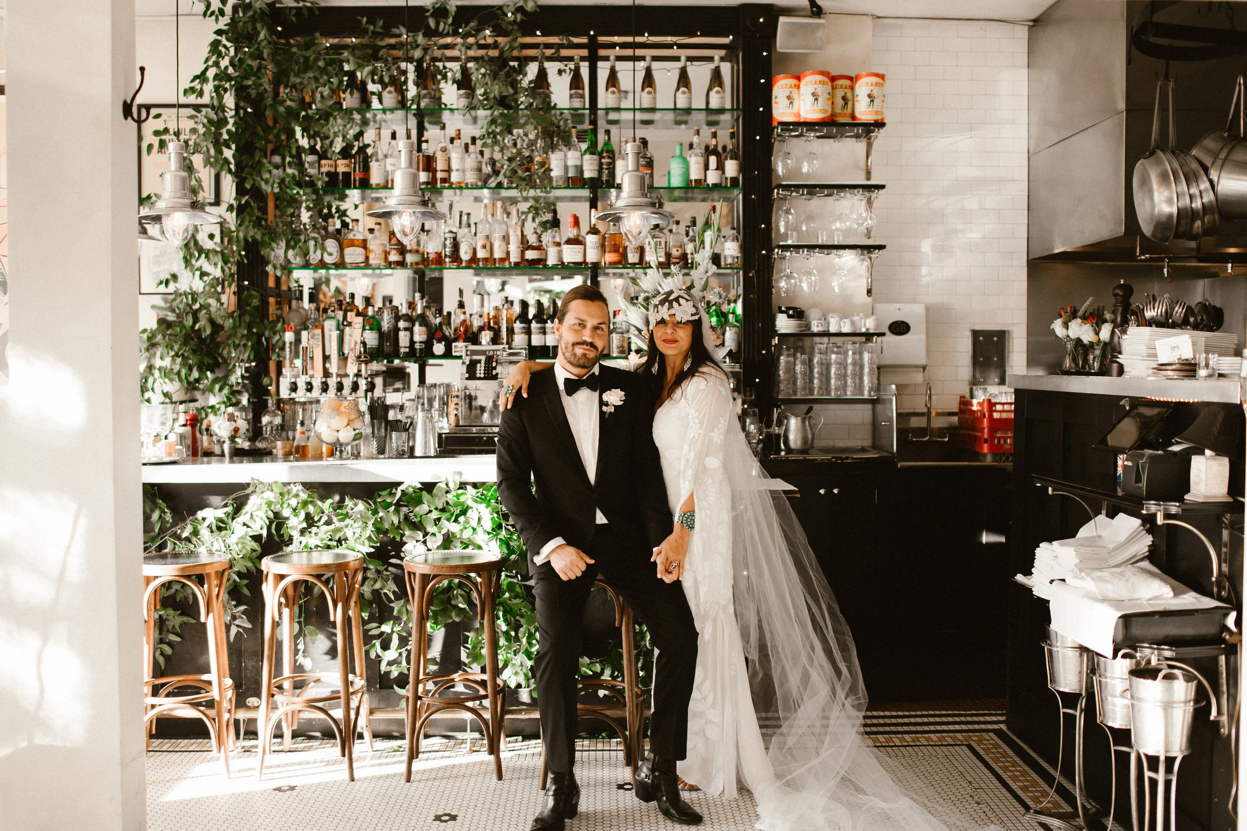 Real Bride wearing Untamed Petals Berlin Cap veil