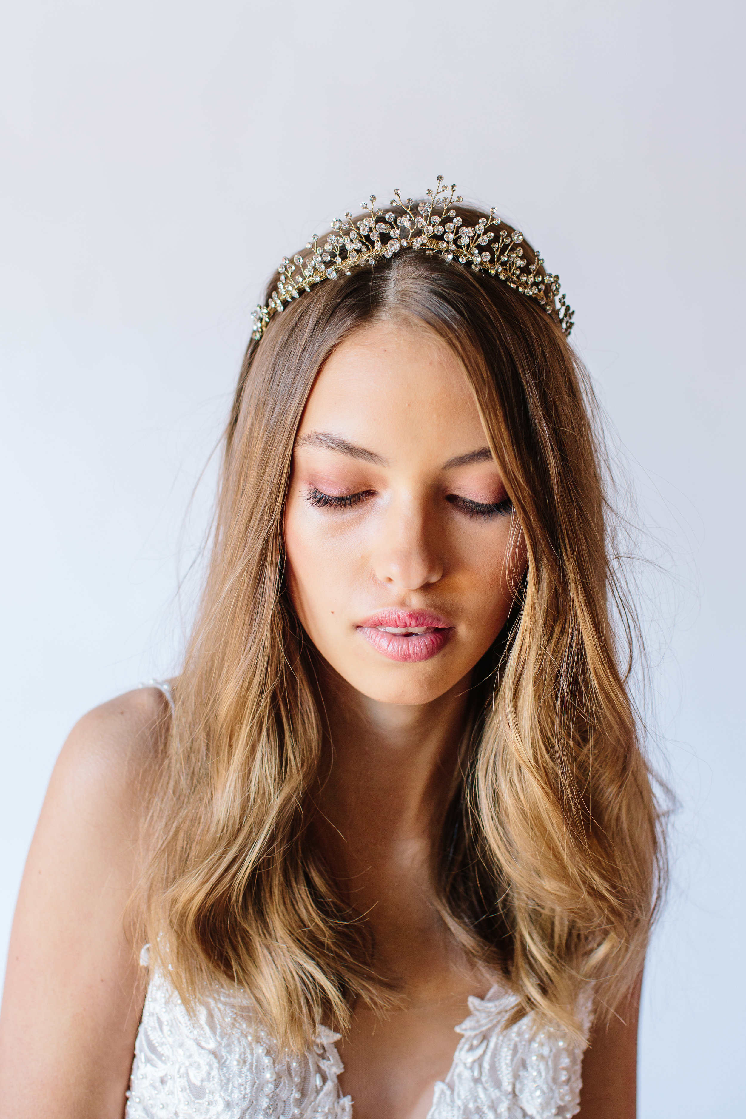 golden crystal sprig bridal tiara by Untamed Petals