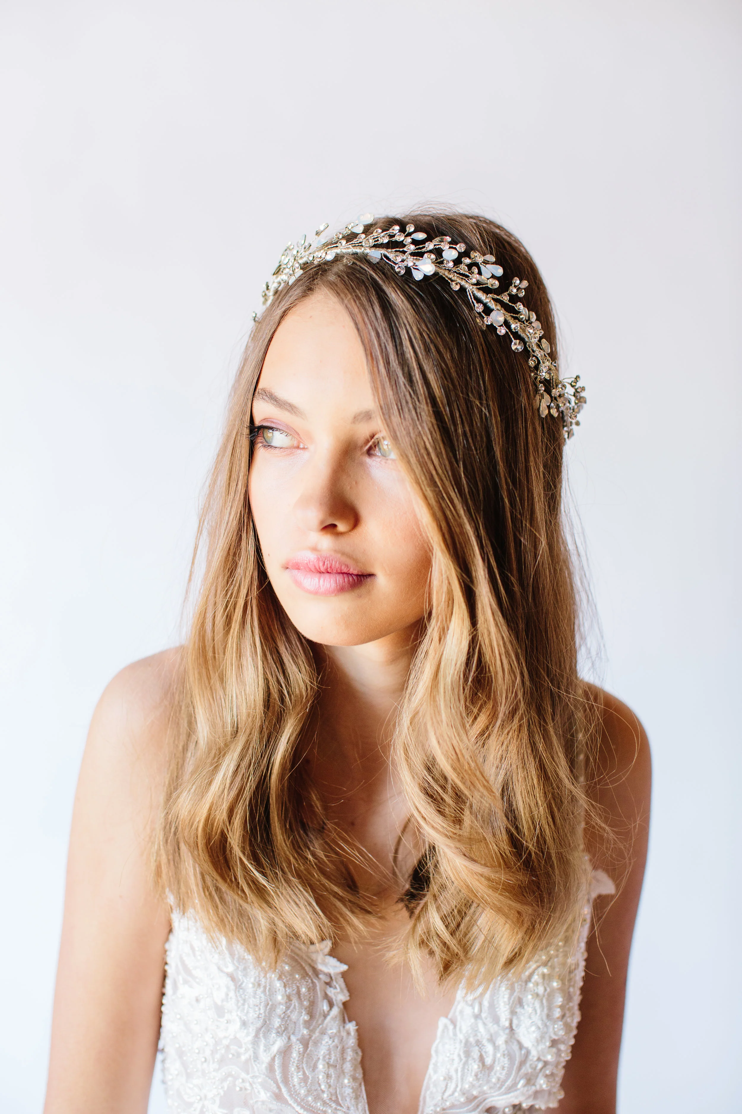 Pearl Halo with clear stones and show-stopping opals by Untamed Petals