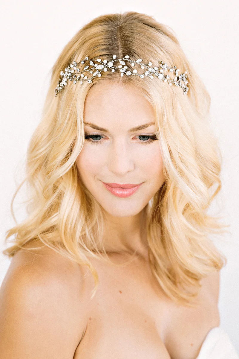 Asymmetrical hair vine with freshwater pearls and crystals by Untamed Petals