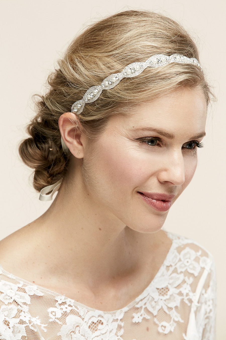 Bridal headpiece with rhinestone and pearls by Untamed Petals