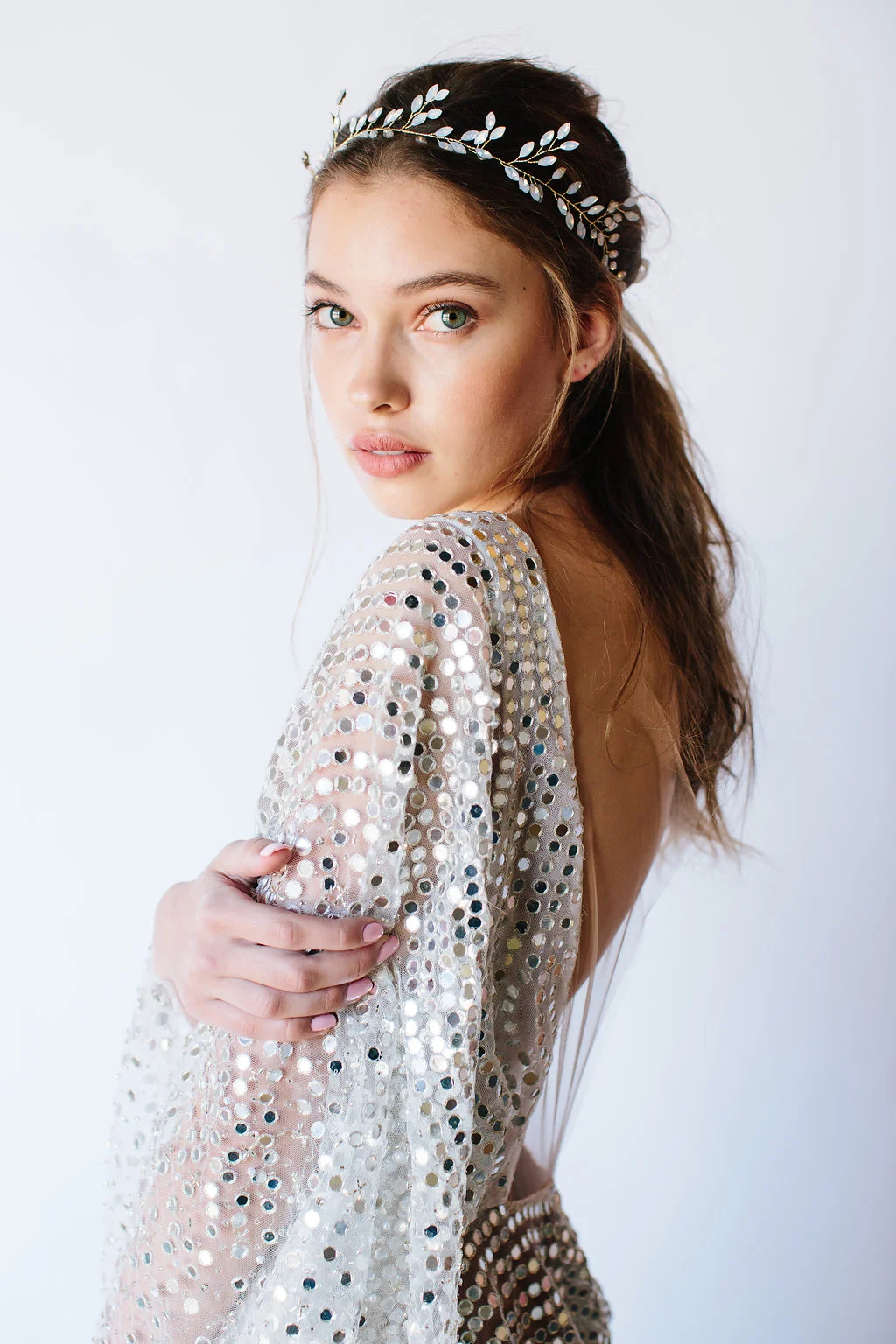 Rain - Crystal Headpiece with Leaves - By Untamed Petals