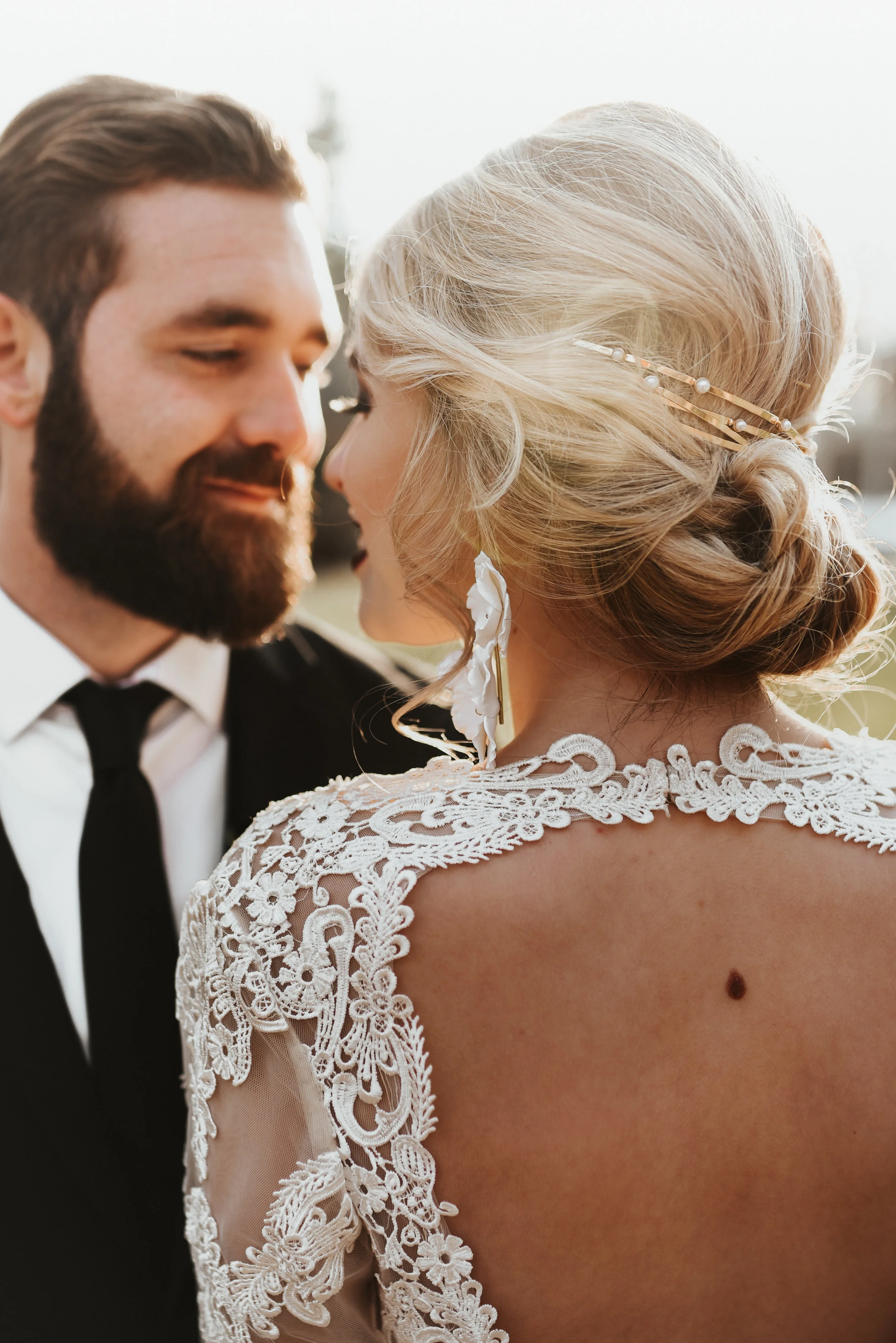 bridal updo with accessory