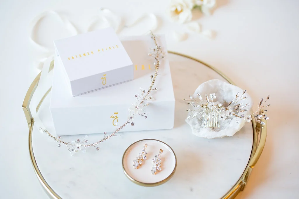 Bridal comb with clear crystal flowers and navette stones by Untamed Petals