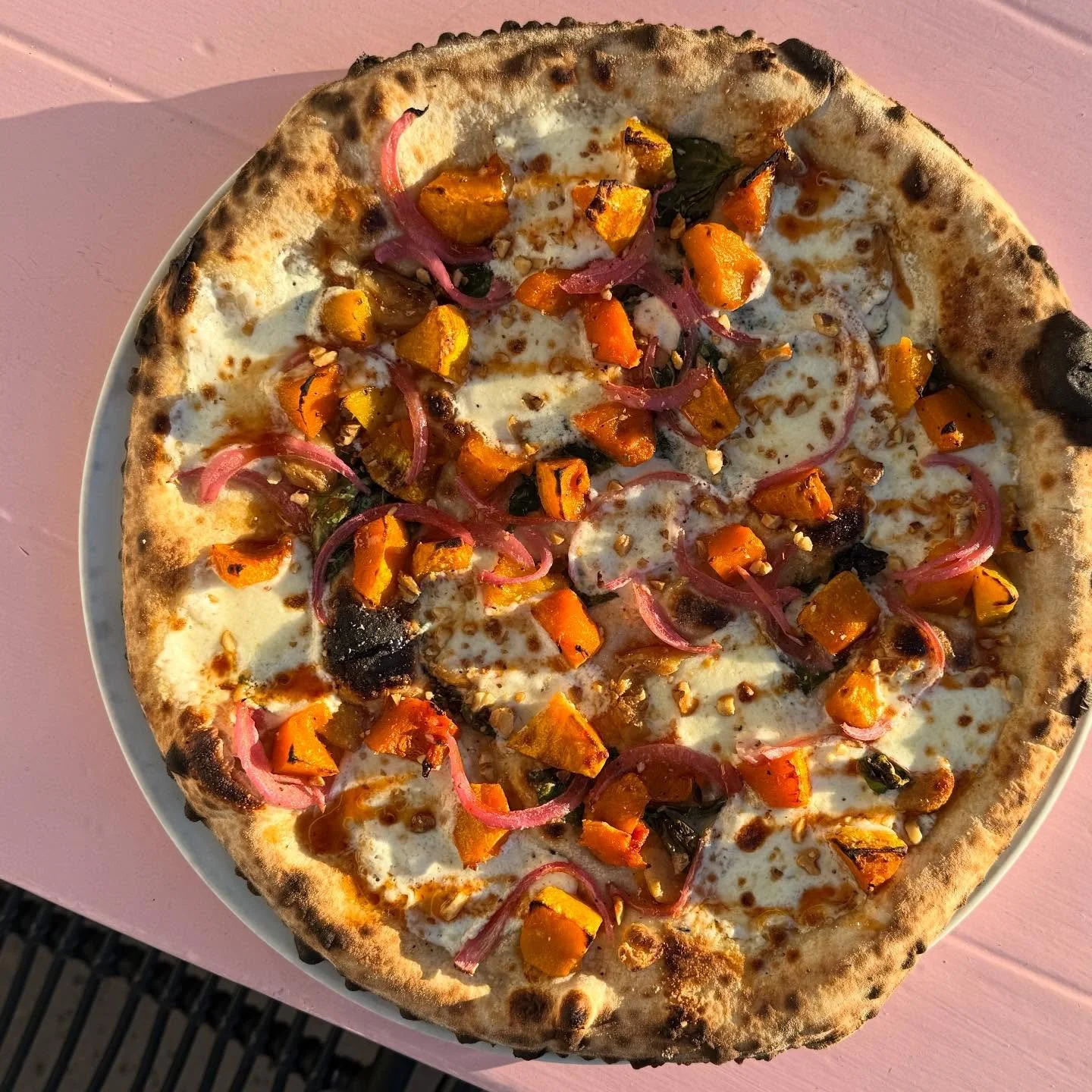 Squash pie is back this year with a whole new look by chef @oscar_desantiago_ 🫡 @weiserfamilyfarms honeynut squash, pickled onion, whipped @blakesvillecreamery goat cheese, walnuts &amp; hot honey. Available at lunch today and for the next month or 