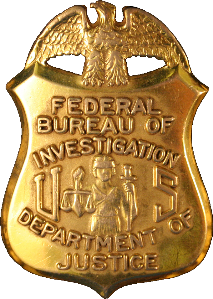 Federal Bureau of Investigation (FBI) - https://c1.staticflickr.com/3/2268/2172837721_fa50e0e4c4_b.jpg The badge of the Federal Bureau of Investigation (FBI).