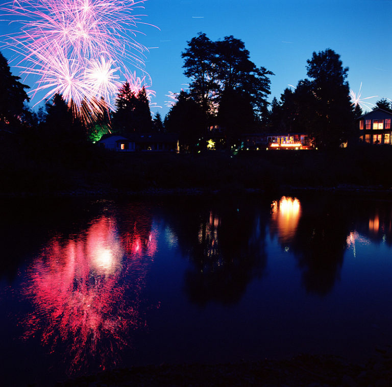 This glorious scene captures 12 whole minutes of freedom. Fireworks in the River by Peter Carlson, a 12min exposure