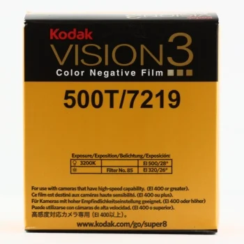 Kodak VISION3 500T Color Negative Film 7219 ISO 500 (tungsten) / 320 (daylight, with 85 filter) VISION3 500T gives you noticeably reduced grain in shadows, so you can push the boundaries of exposure further and still get excellent results… What’s more, VISION3 500T Film’s extended highlight latitude gives you greater flexibility when lighting extreme situations, and lets you pull even more detail out of highlights.