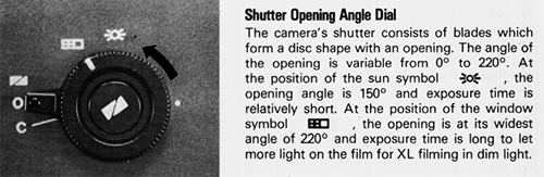 The workings of the Canon 1014XL-S shutter control, from the Canon 1014XL-S manual.