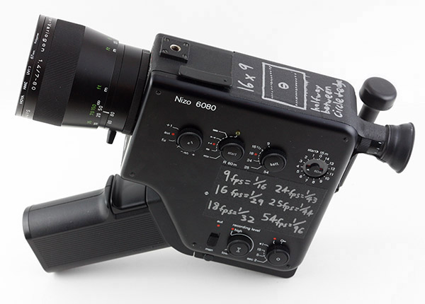 The author’s Super 8 camera, covered in reminders to help during shooting. Camera manuals in this entry were found at apecity.com .