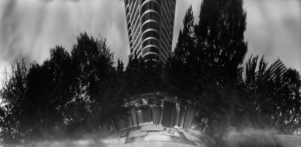 An image from a homemade omniscope pinhole camera.