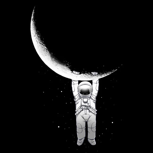 astronaut hanging from the moon