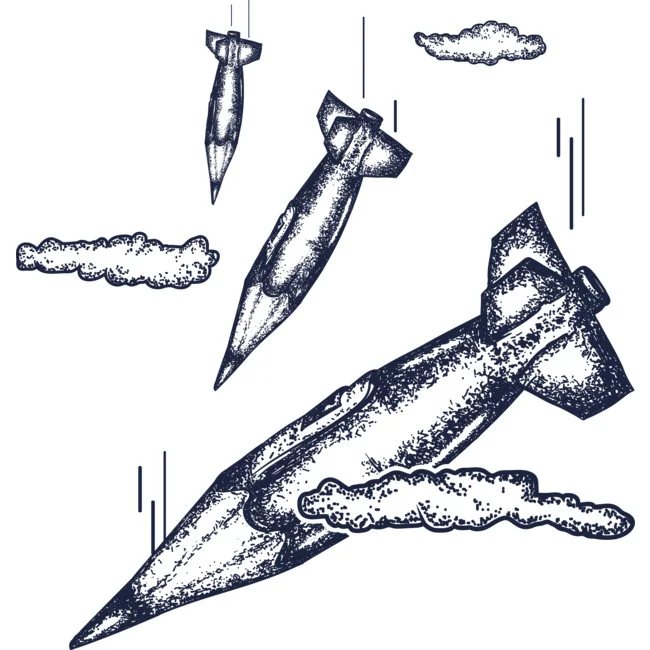 pencil rockets falling from sky