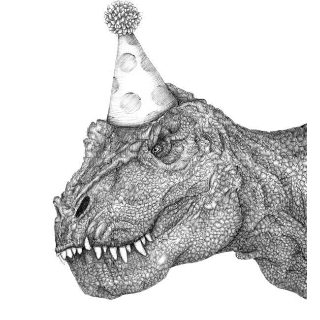 t-rex in birthday hat