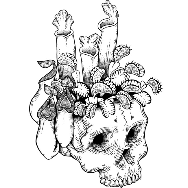 skull with foliage
