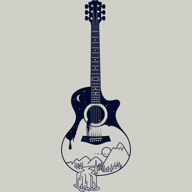 guitar with mountains