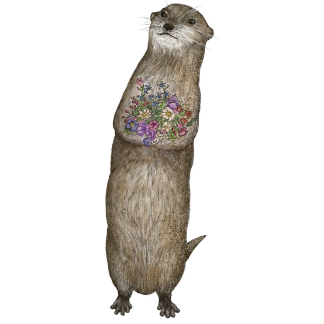 adorable otter with flowers