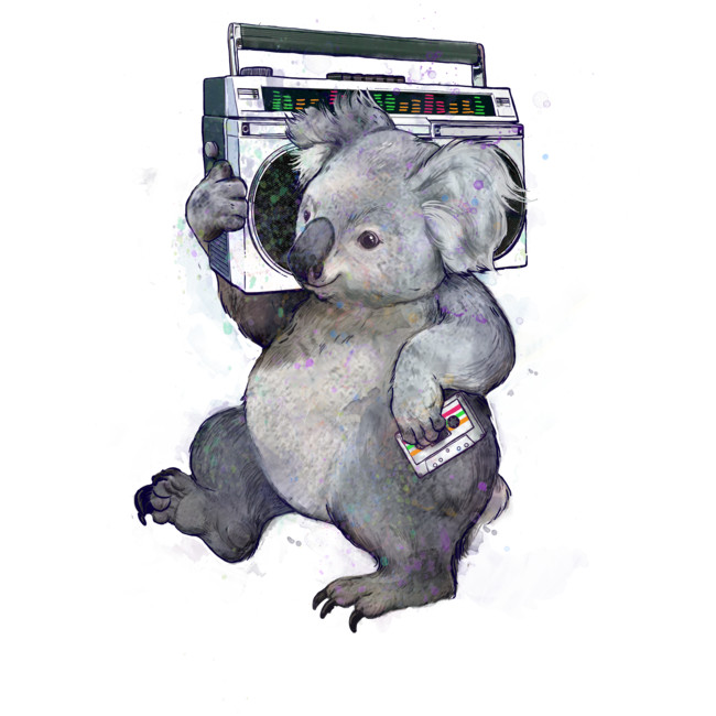 koala listening to music