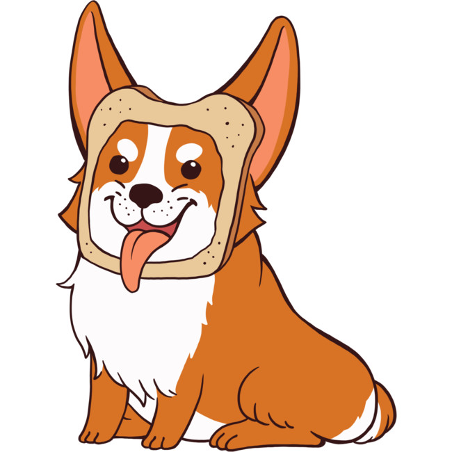 corgi wearing toast on face