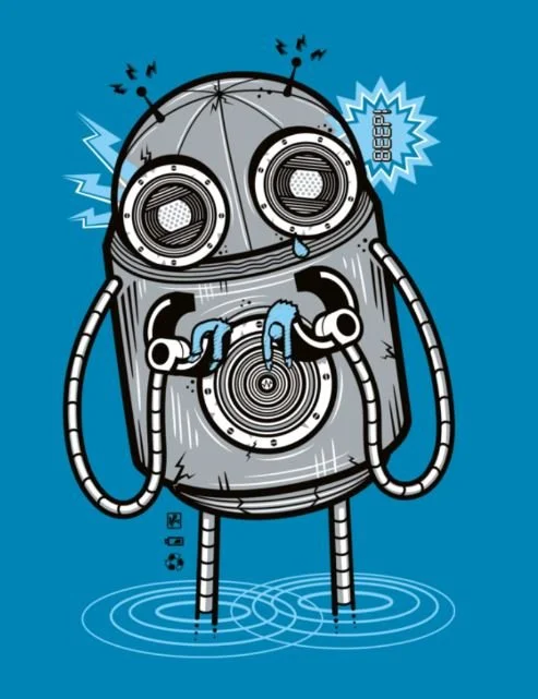 oh beep. Robot with tiny human.