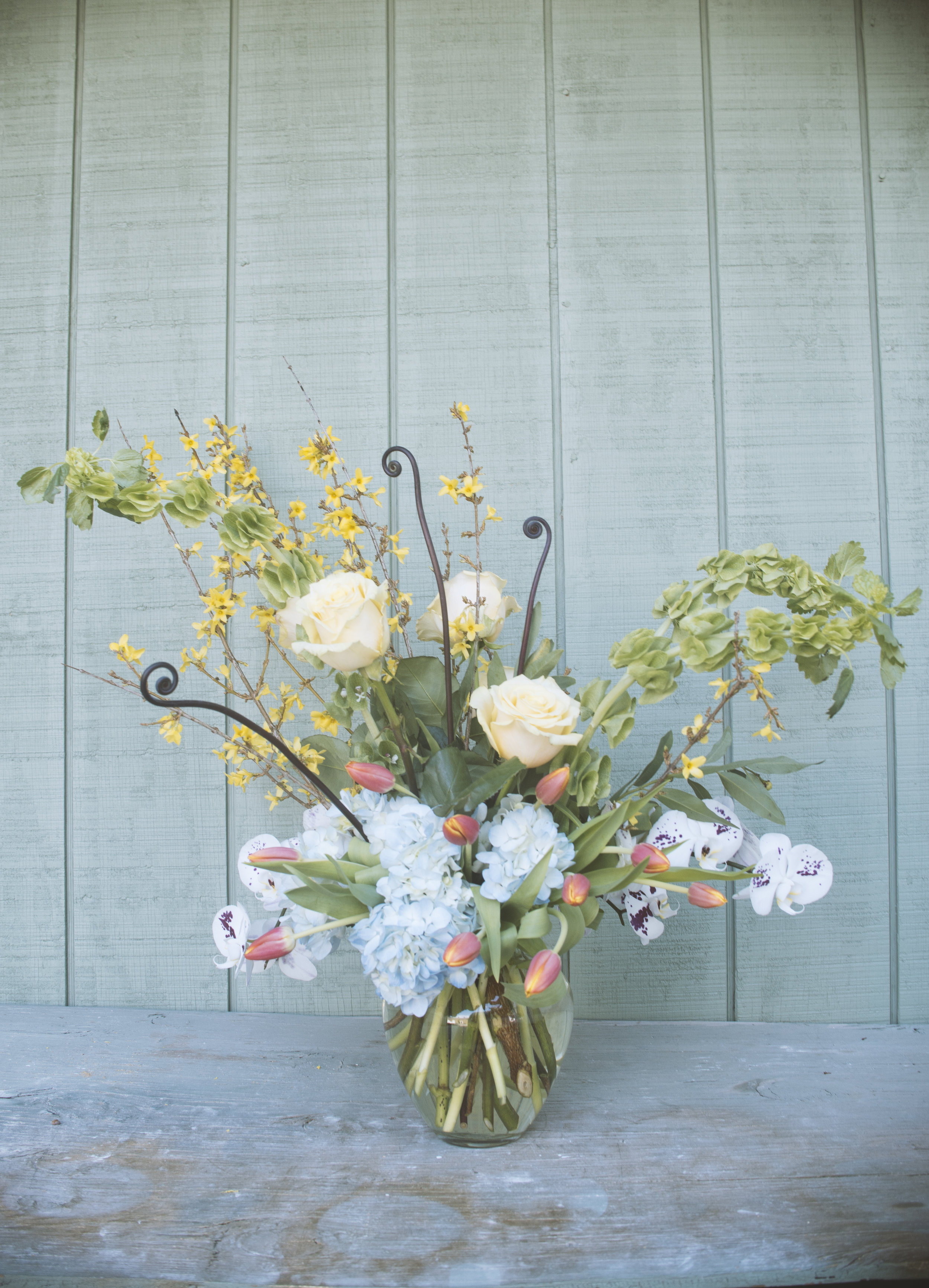 blue hydrangea bells and monkey tails.jpg