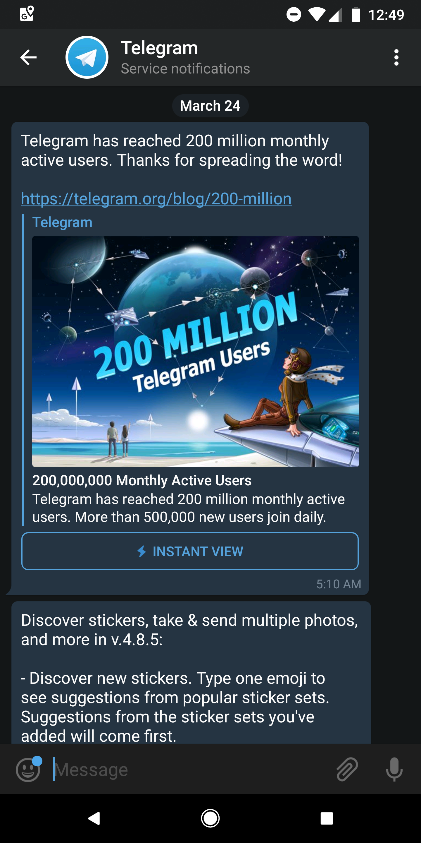 Telegram sent us a message to let us know