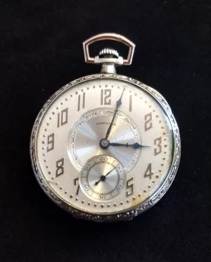 1924 Hamilton pocket-watch. Great grandpa got it from his wife because he liked to pheasant hunt until dusk and kept missing dinner.