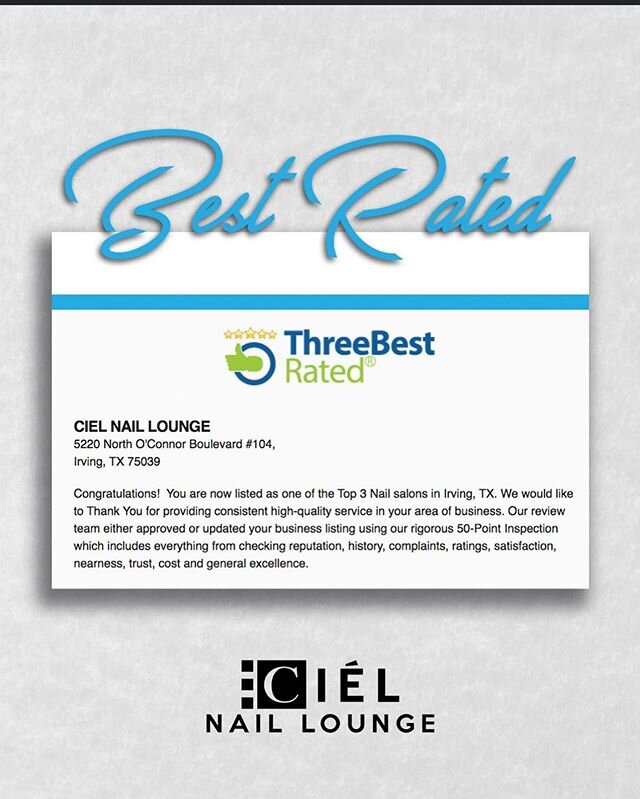 We are so happy to be ranked as one of the Top 3 Nail Salons in Irving/Las Colinas for the second year in a row!

Thank you so much for the support you guys have shown us throughout the years, we really couldn't do it without you guys 😭😭😭.