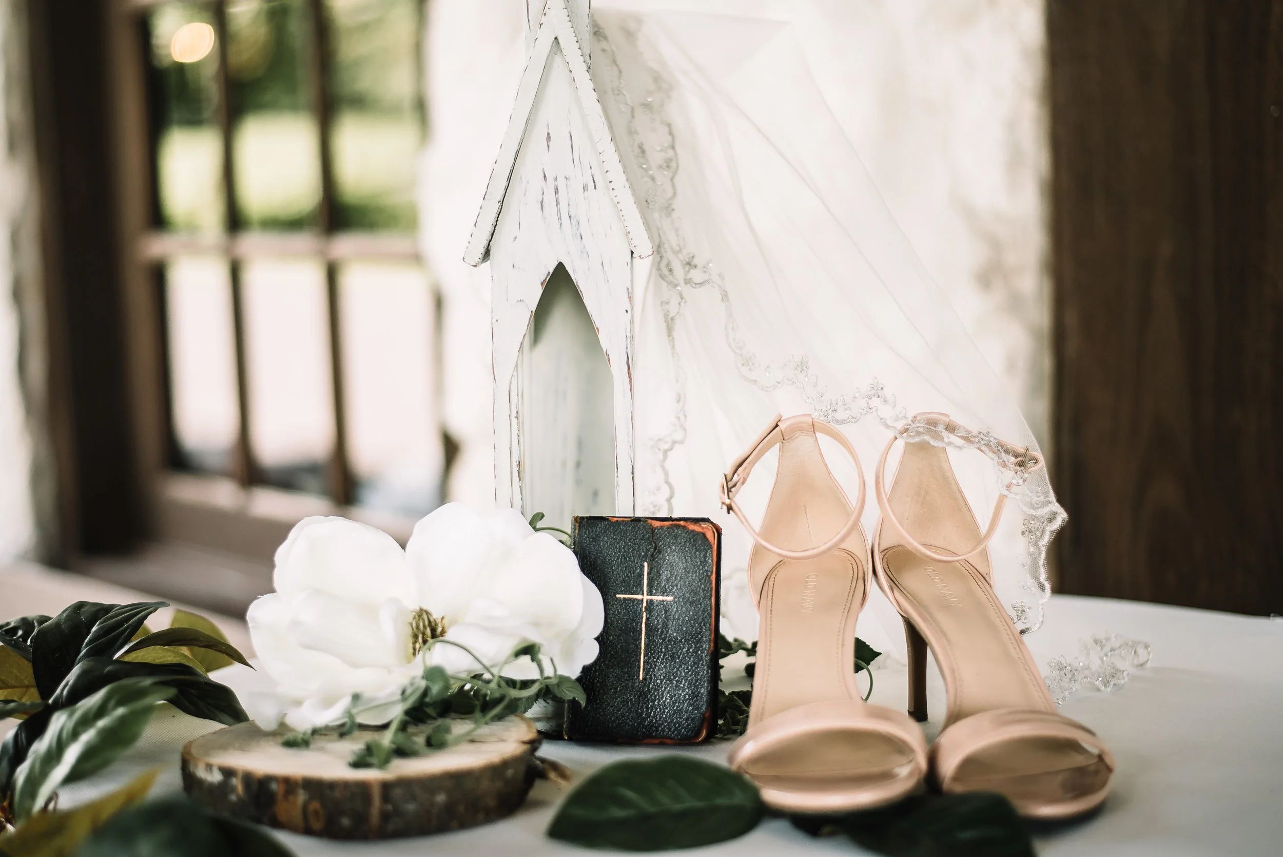 Detail Shots of the shoes veil, and favorite bible.