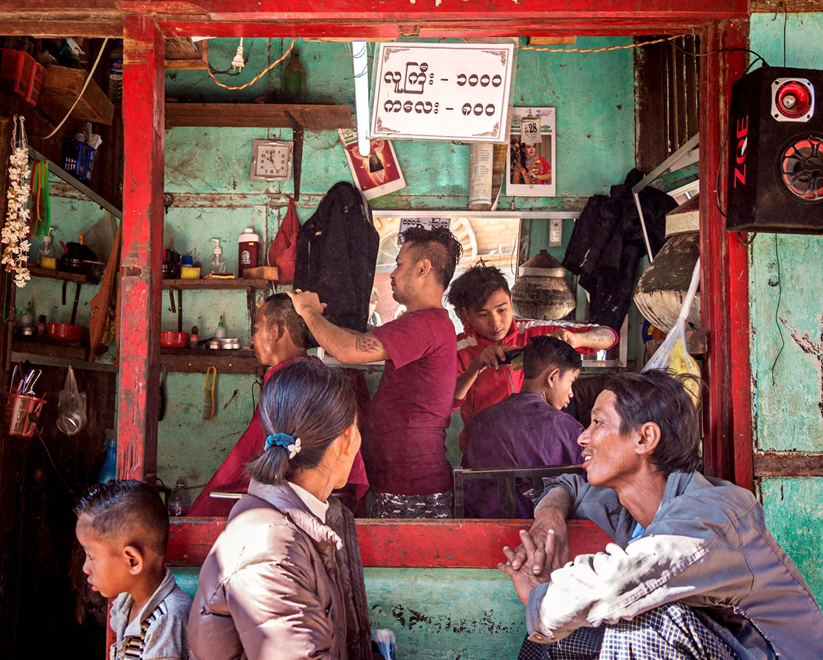 Side street barbershop in Nyaung-U, Myanmar