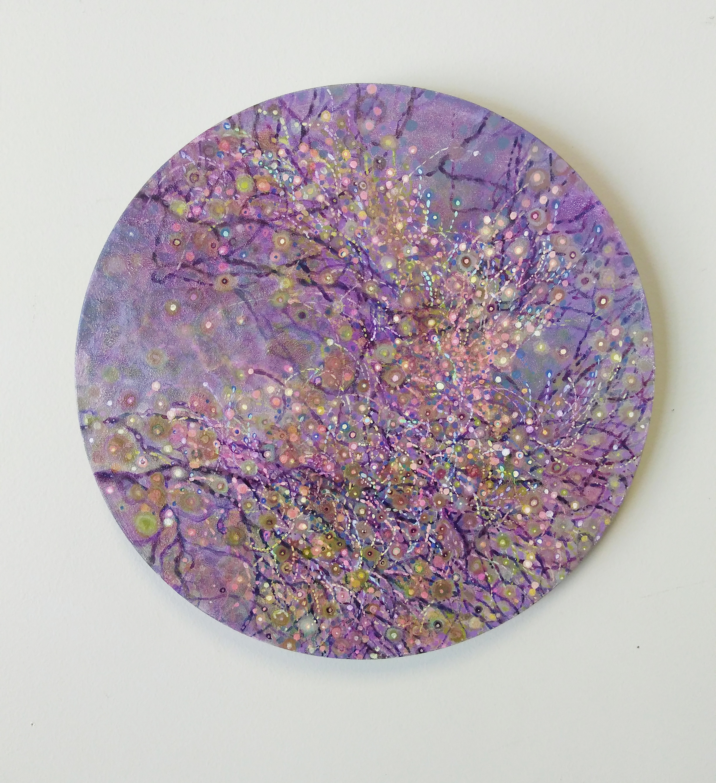  Shuling Guo  Spring 2  Acrylic on Canvas Board  Diameter: 12”  2018 